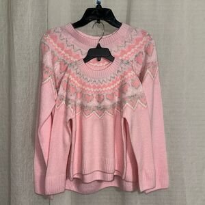 CeCe Mommy & Me Crewneck Fair Isle Pink Hearts High Low Sweater Matching